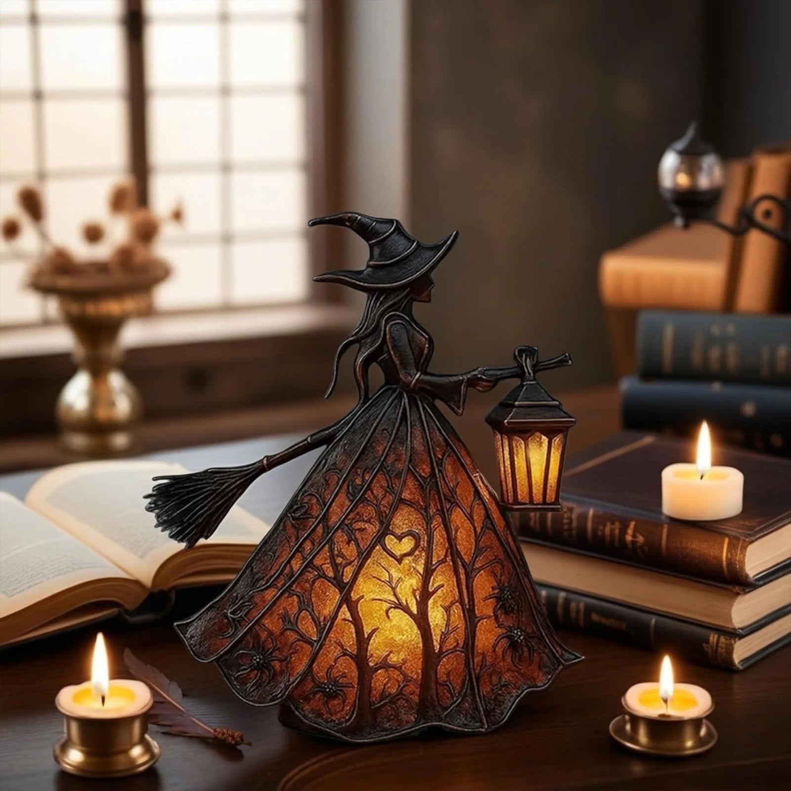 Witch Silhouette Table Lamp with Stained Gown and Battery Operation All Vera Mart