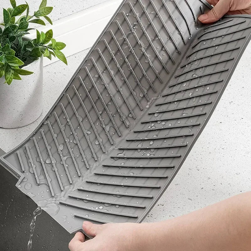 Grooved Silicone Dish Drying Mat with Dual-Sided Channels and Textured Grip All Vera Mart