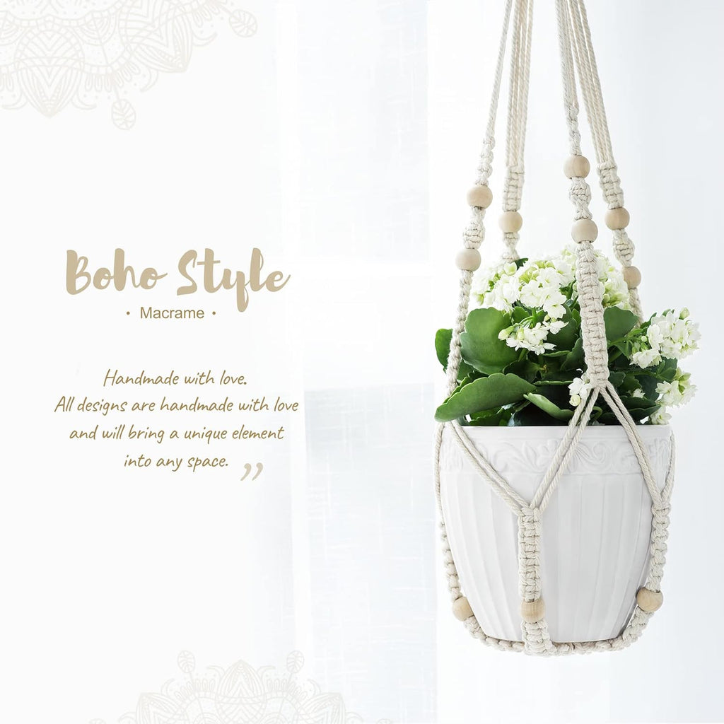 Macramé Plant Hanger with Cotton Cord and Wooden Ring for 9-Inch Pots All Vera Mart