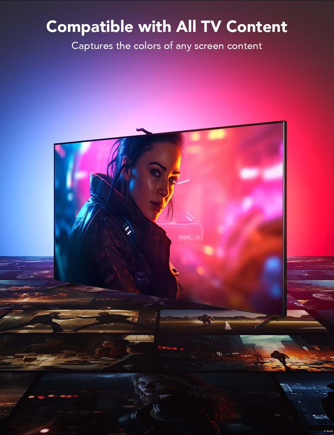 Multicolor TV Backlight Strip with Dual Edge Cameras and App Control for 98-100in TVs, 21ft All Vera Mart