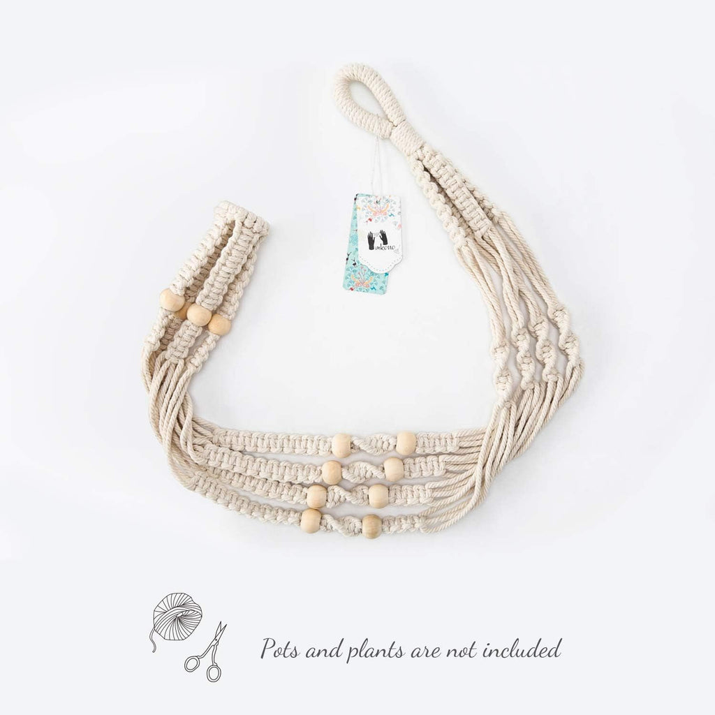 Macramé Plant Hanger with Cotton Cord and Wooden Ring for 9-Inch Pots All Vera Mart