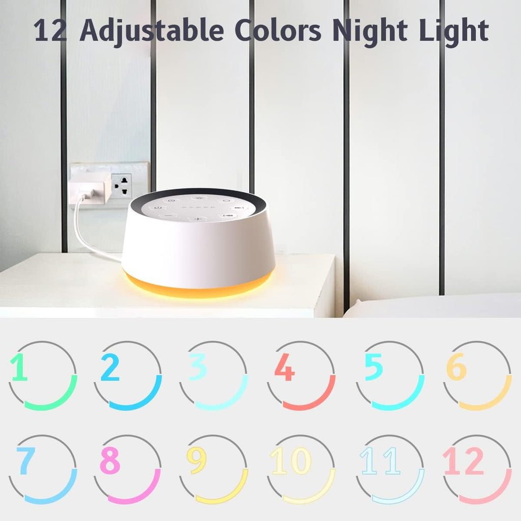 Infant Sleep Sound Machine with 30 Sounds and 12-Color Night Light All Vera Mart