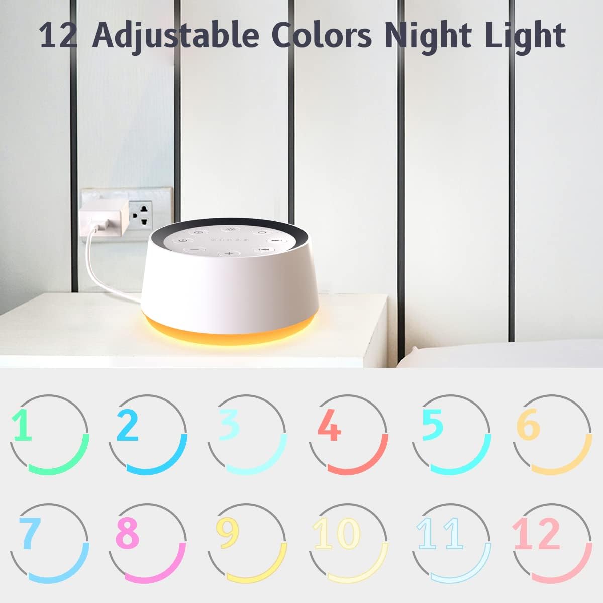 Infant Sleep Sound Machine with 30 Sounds and 12-Color Night Light All Vera Mart