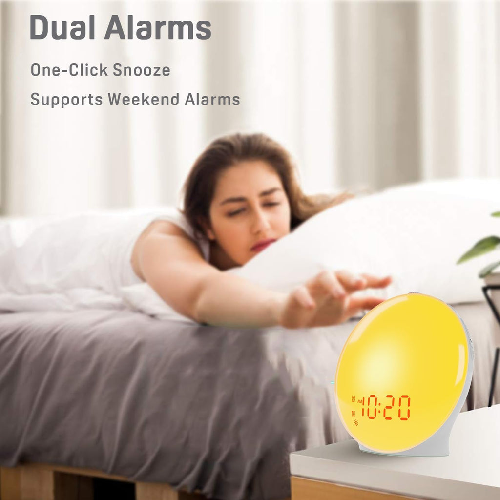 LED Sunrise Alarm Clock with FM Radio and Dual Alarms, 14-Color Light All Vera Mart