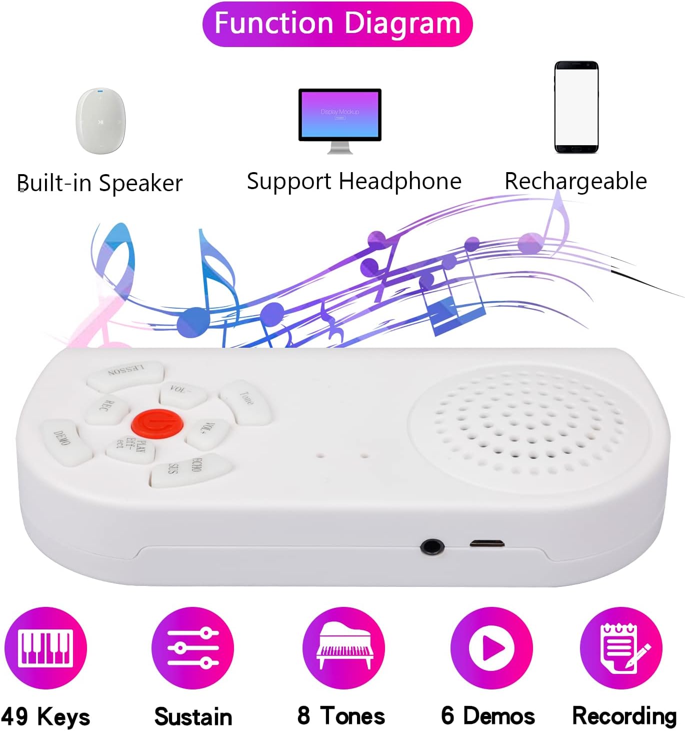 49-Key Roll Up Piano Keyboard with Recording Function and Built-in Speakers All Vera Mart