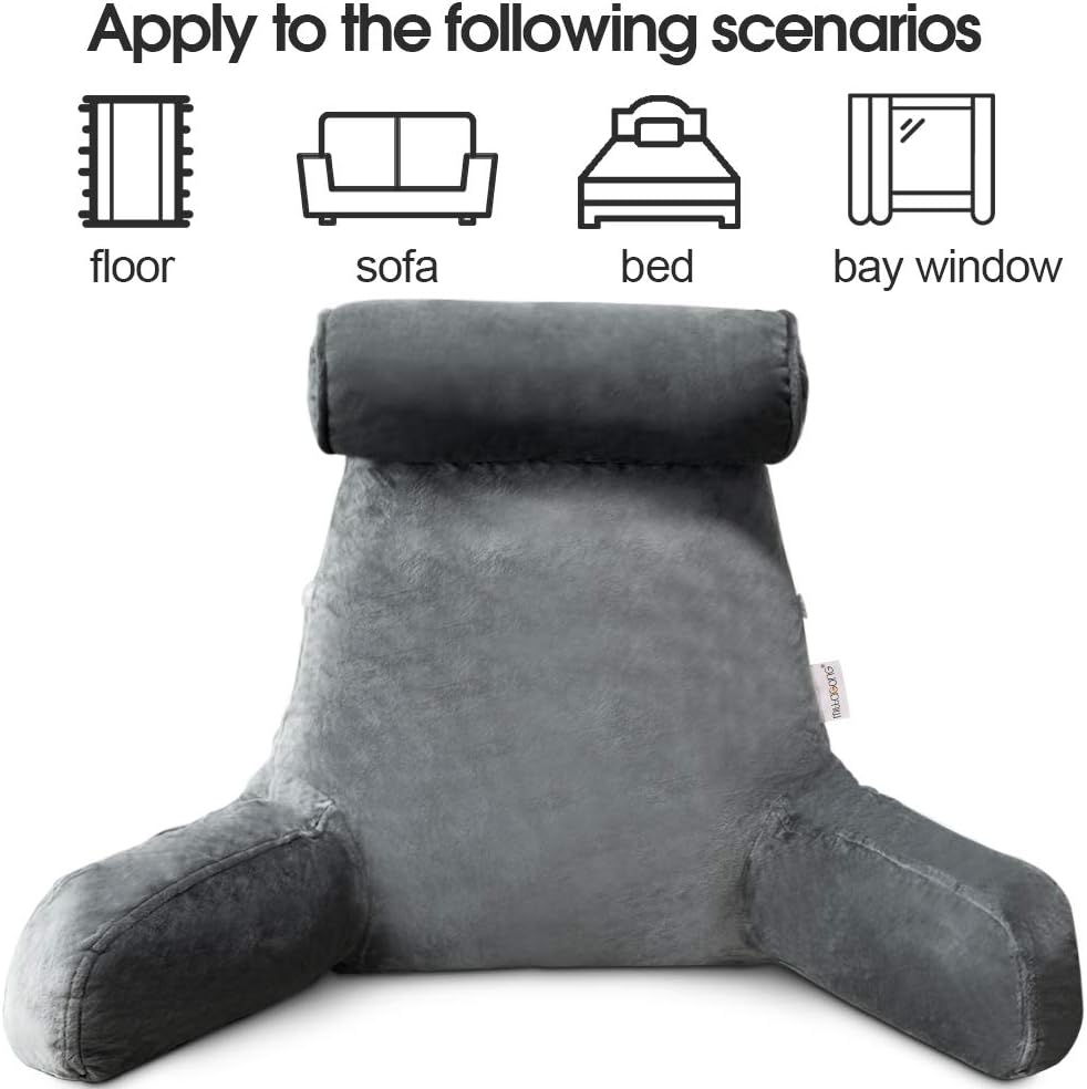 Bed Reading Pillow with Adjustable Neck Rest and Side Pocket, 30x18 Inches All Vera Mart