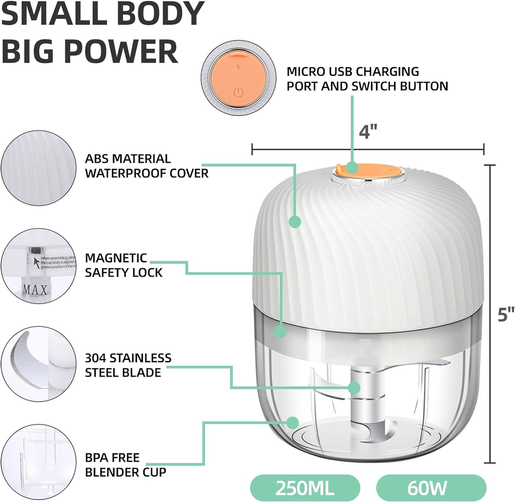 Cordless Electric Vegetable Chopper with Rechargeable Battery and Safety Lock All Vera Mart