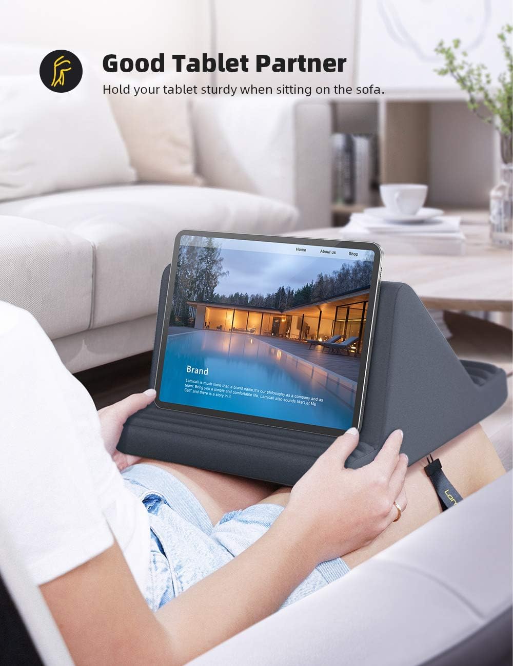 Adjustable Tablet Pillow Stand with Dual Device Slots and Six Angle Positions, 4-13in All Vera Mart