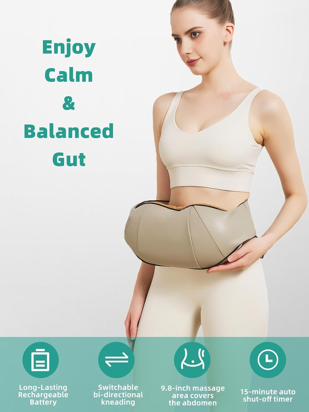 Abdominal Massager with Dual Rotating Heads and Heat Function, Rechargeable All Vera Mart