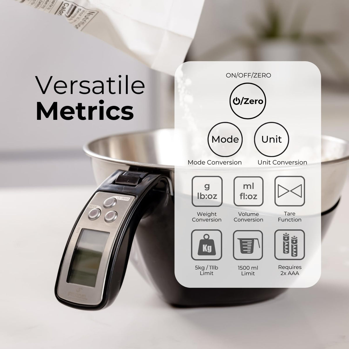 Digital Measuring Cup Scale with Five Units and Tare Function, Backlit Display All Vera Mart