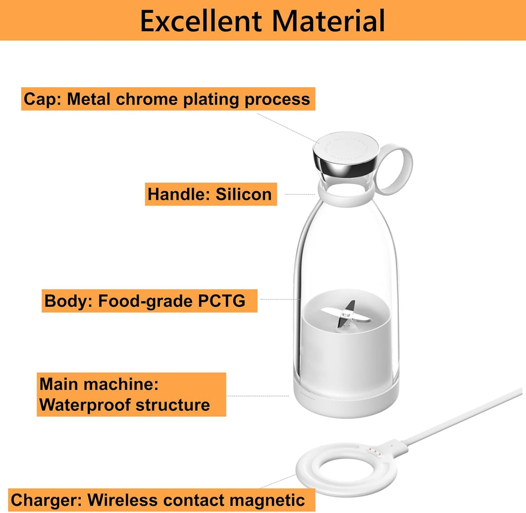 Rechargeable Portable Blender with Stainless Steel Blades and Magnetic Charging, 350ml All Vera Mart