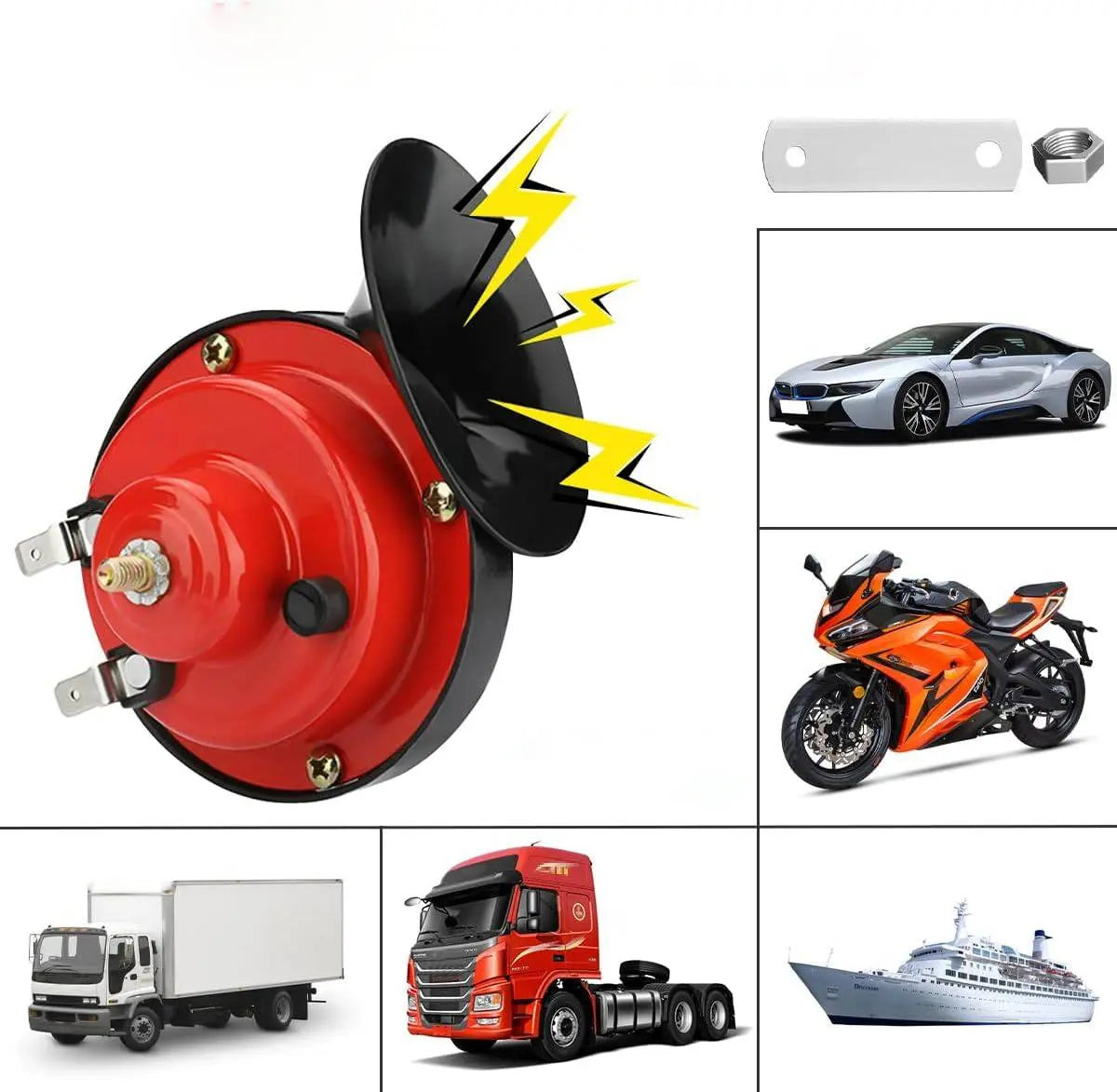 12V Dual-Tone Vehicle Horn with Snail ABS Housing and Waterproof Sealing, Relay Wiring All Vera Mart