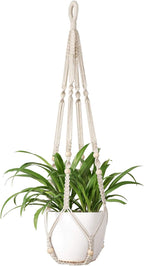 Macramé Plant Hanger with Cotton Cord and Wooden Ring for 9-Inch Pots All Vera Mart