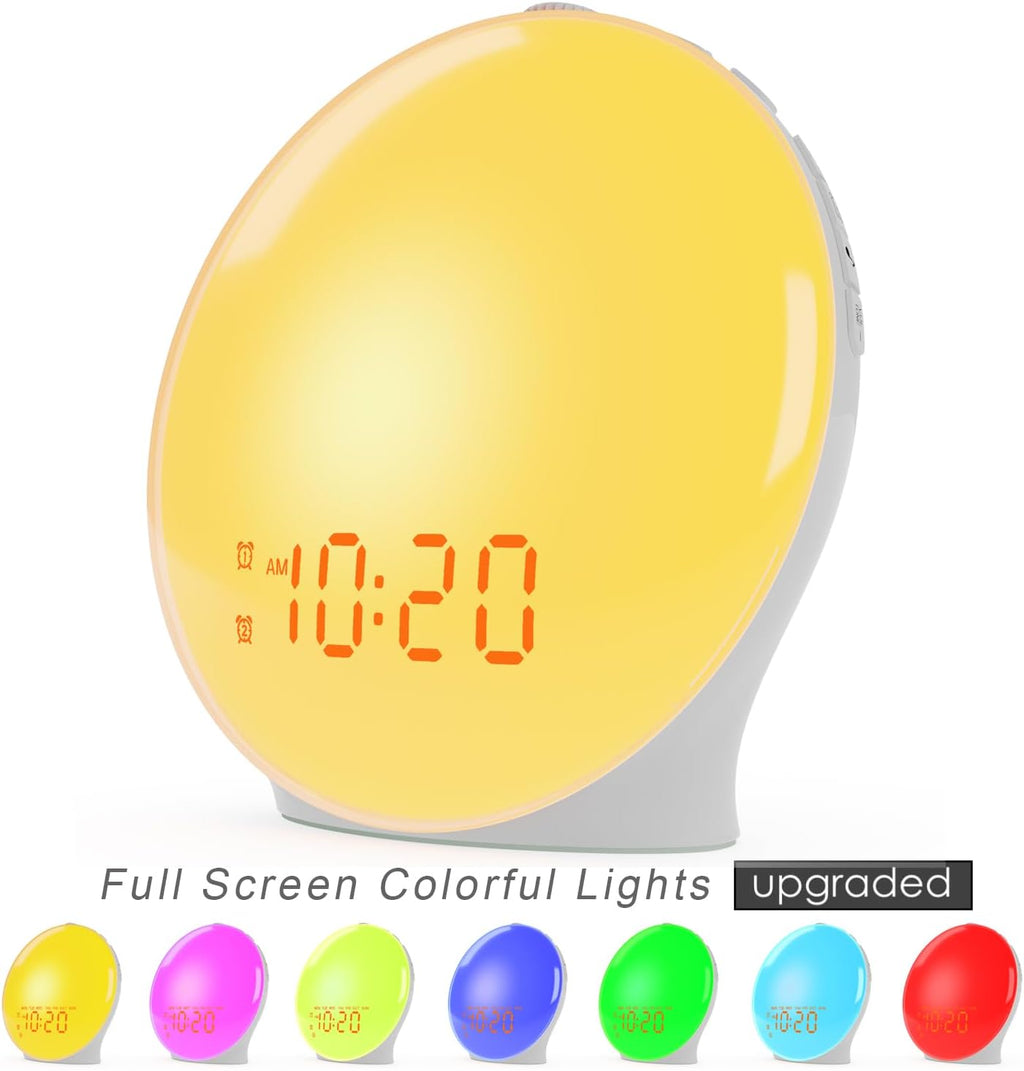 LED Sunrise Alarm Clock with FM Radio and Dual Alarms, 14-Color Light All Vera Mart