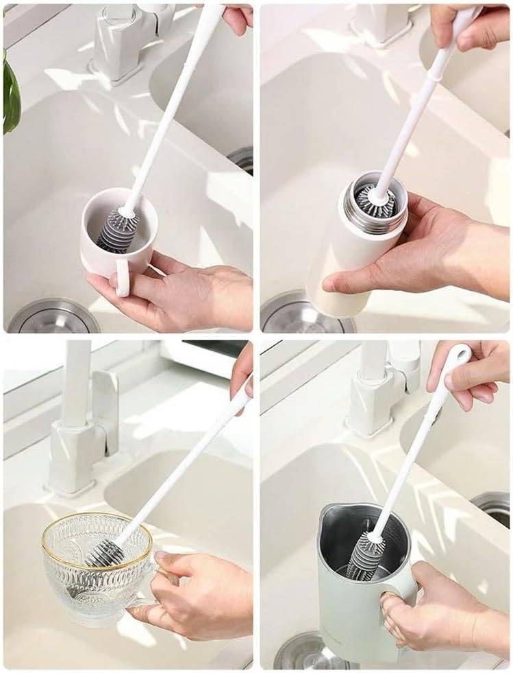 Rotating Bottle Brush with 33cm Extended Handle and Soft Fiber Bristles All Vera Mart