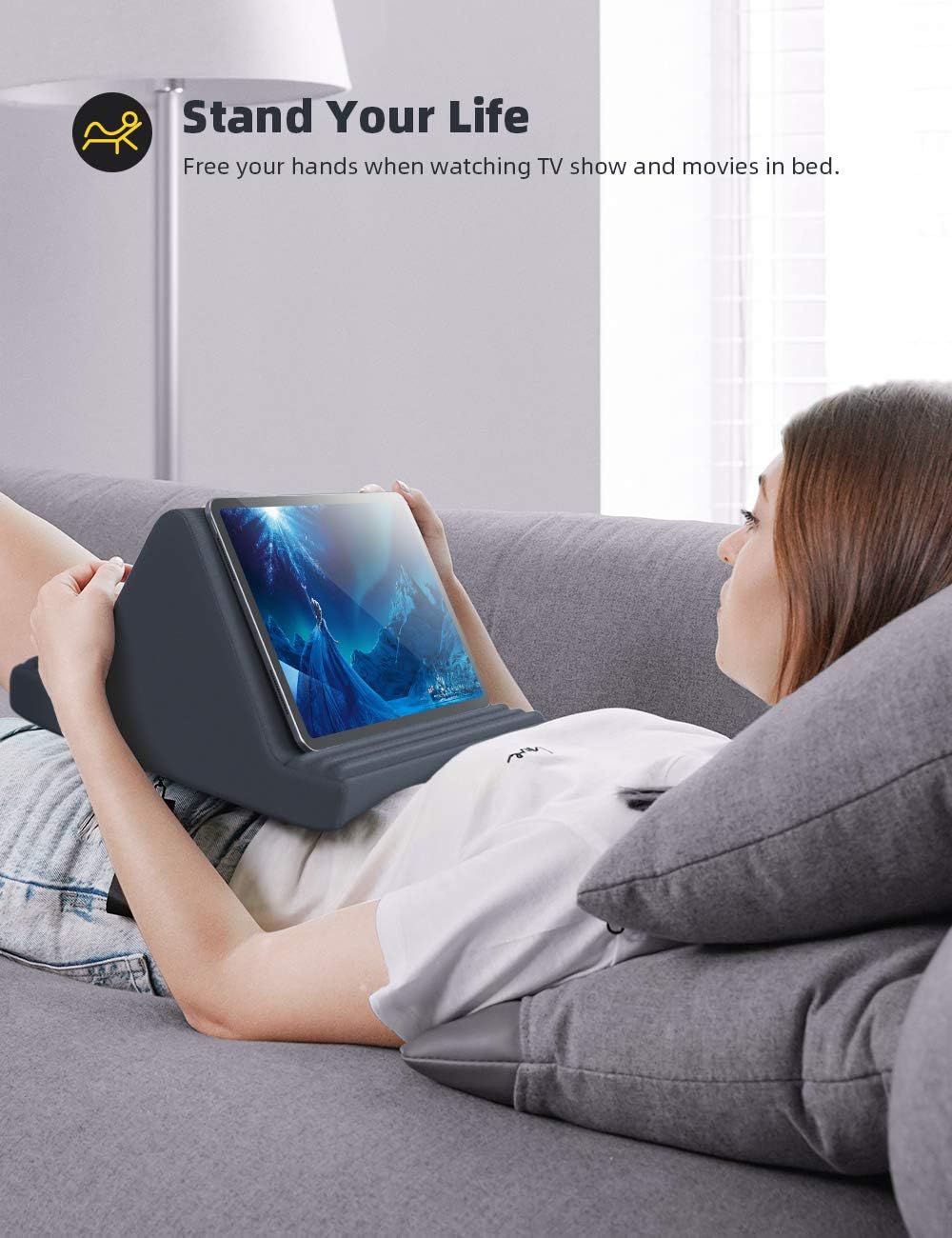 Adjustable Tablet Pillow Stand with Dual Device Slots and Six Angle Positions, 4-13in All Vera Mart