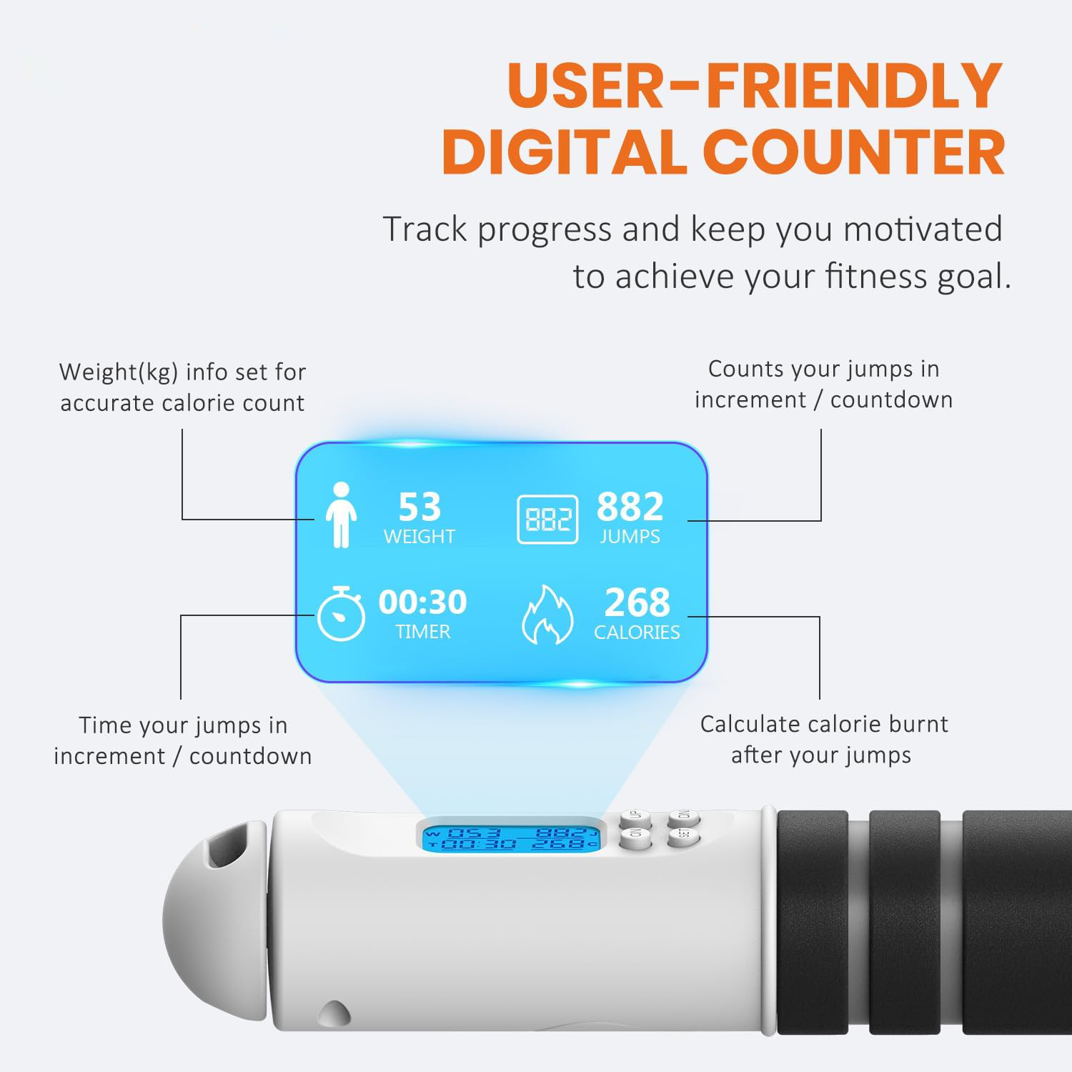 Digital Jump Rope with HD LED Display and Calorie Tracker All Vera Mart