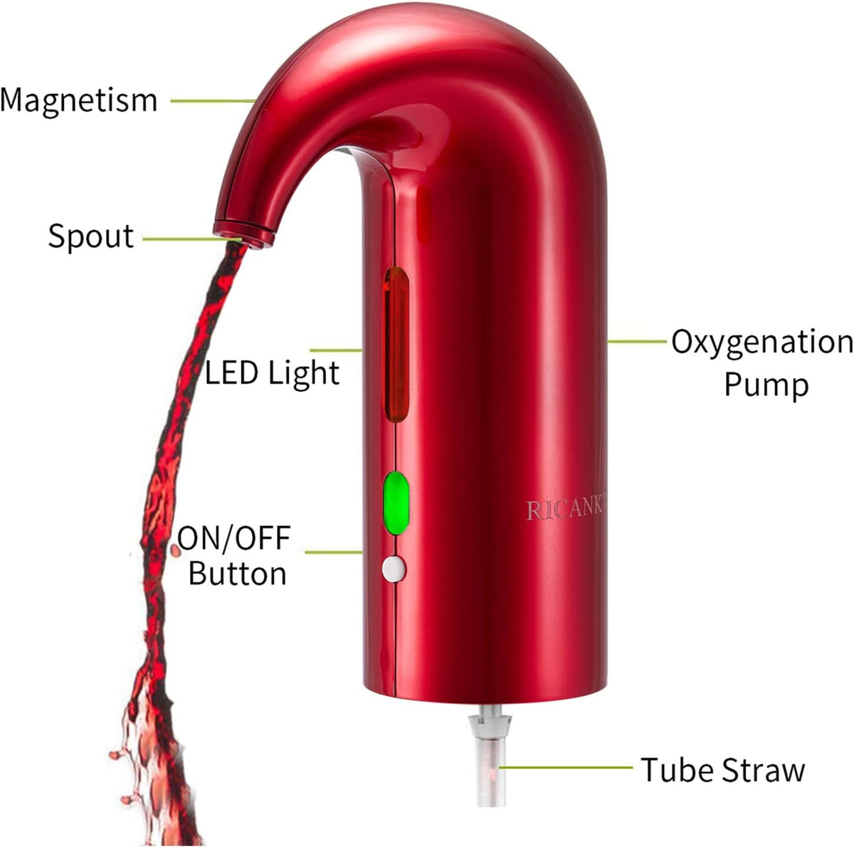 Electric Wine Aerator with Magnetic Aeration and Red Light, Rechargeable One Touch Pourer All Vera Mart
