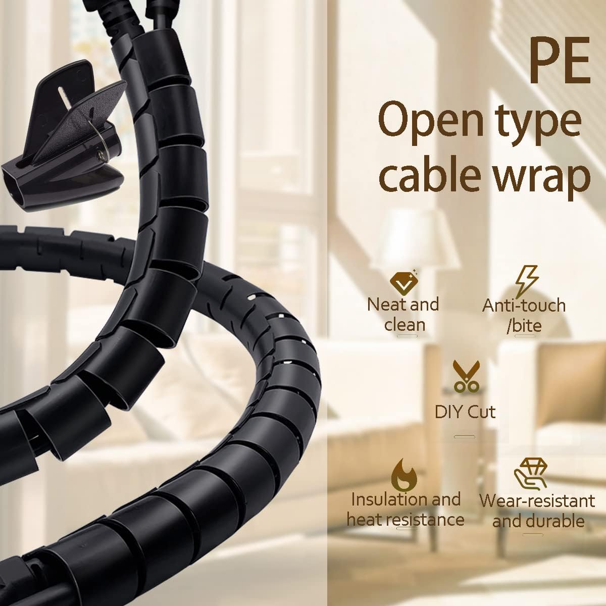 Cable Sleeve Organizer with Spring Loaded Tool and Expandable Design, 2 Meter Length All Vera Mart