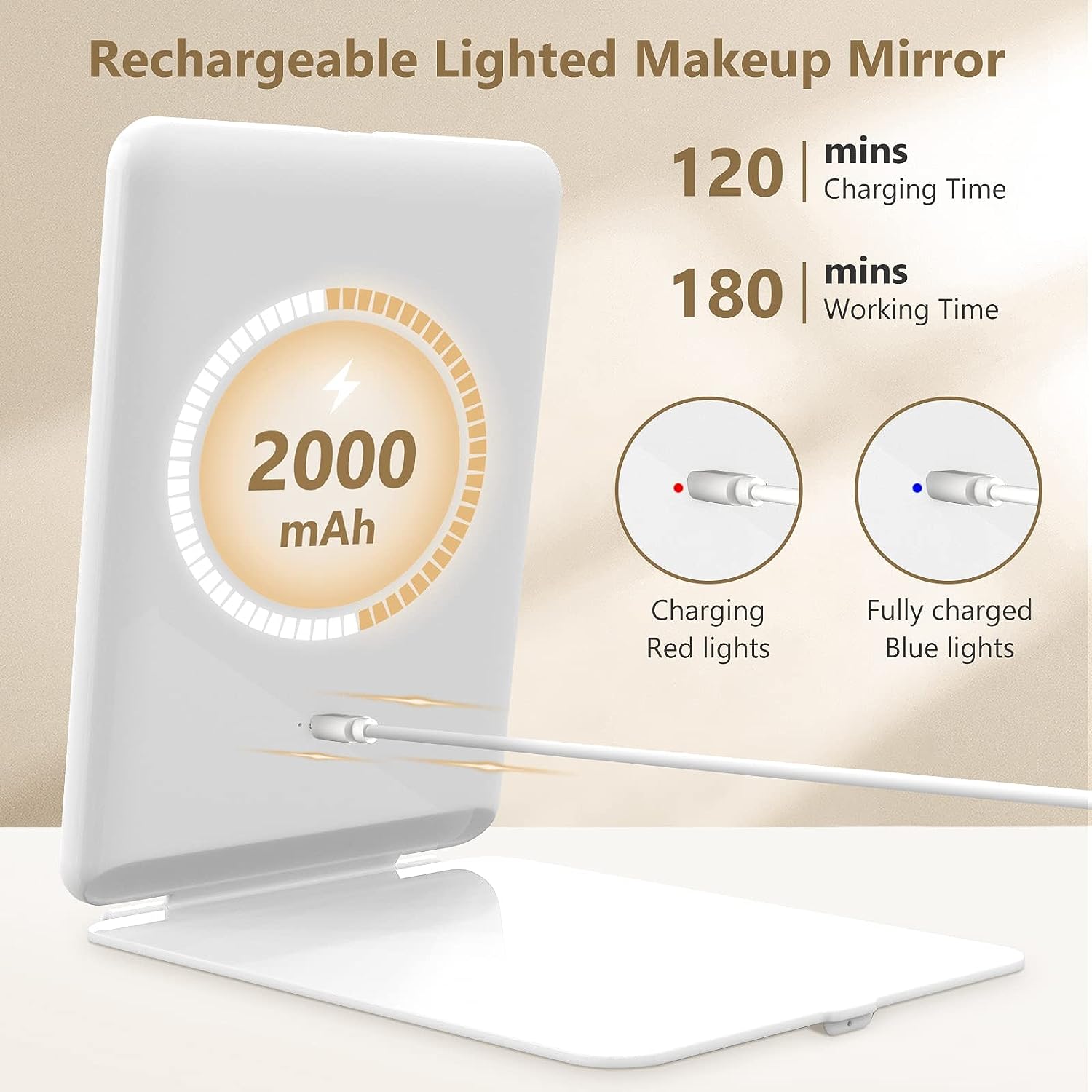 Portable Makeup Mirror with 10X Magnification and LED Lighting, Rechargeable All Vera Mart