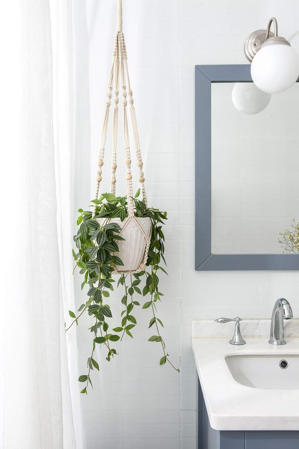 Macramé Plant Hanger with Cotton Cord and Wooden Ring for 9-Inch Pots All Vera Mart