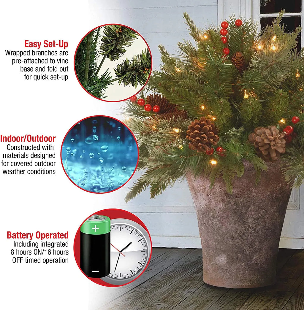 LED Holiday Spray with 35 Warm White Lights and Tripod Stake for Urns All Vera Mart