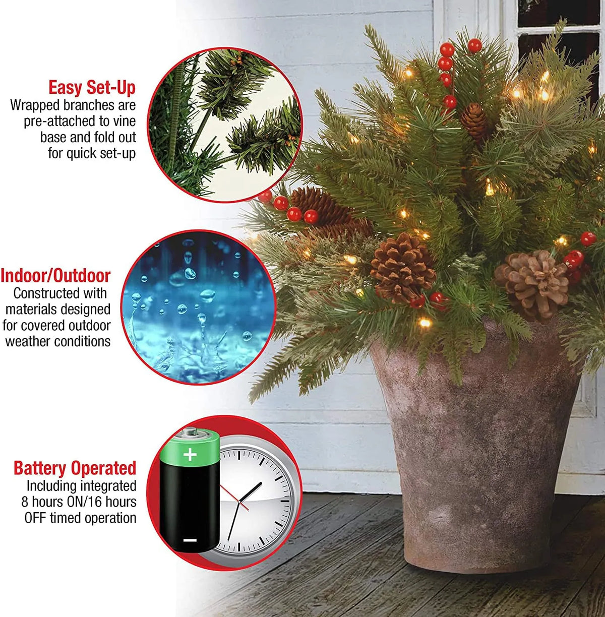 LED Holiday Spray with 35 Warm White Lights and Tripod Stake for Urns All Vera Mart