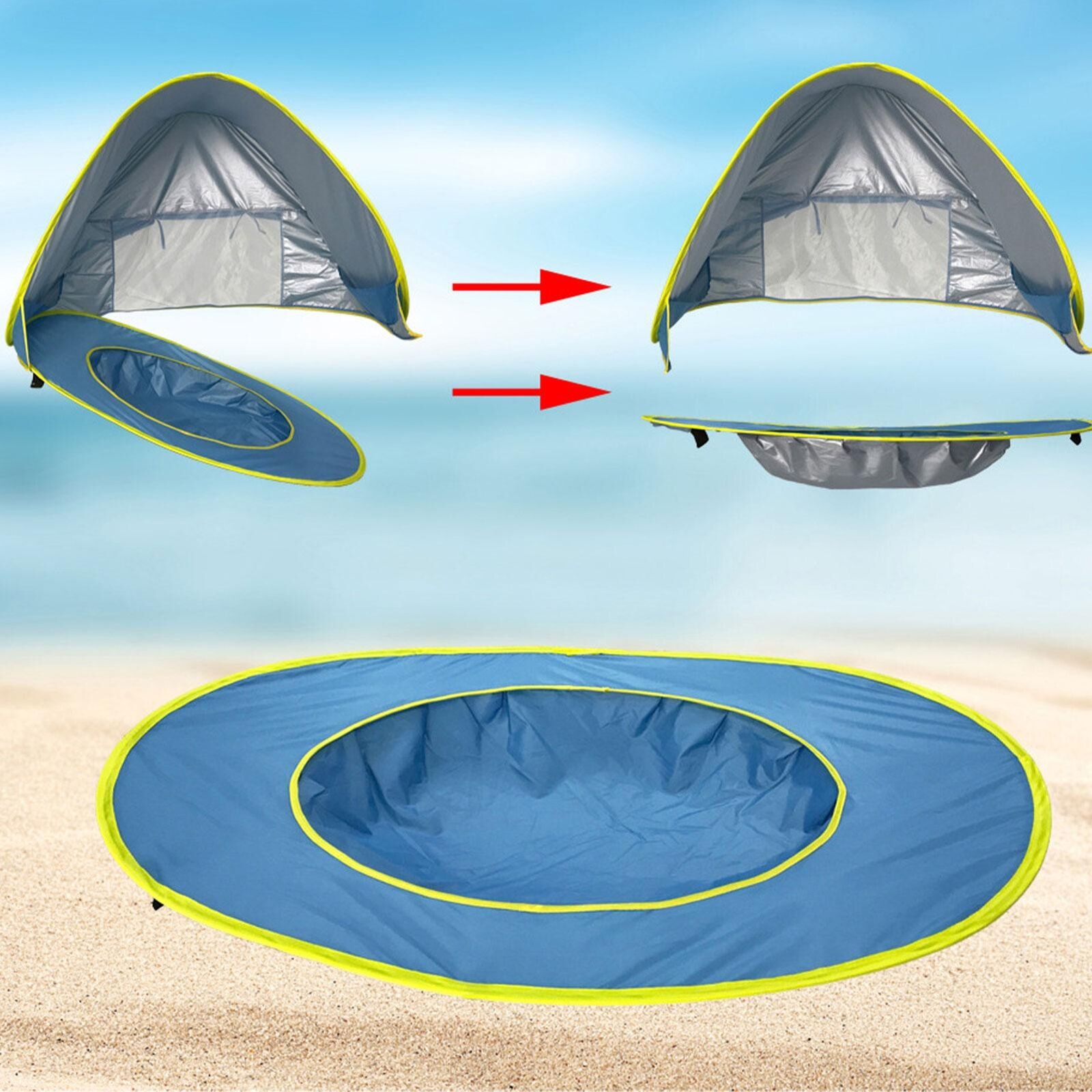 Pop Up Baby Beach Tent with Silver Coated Fabric and Mesh Ventilation, Ground Stakes Included All Vera Mart