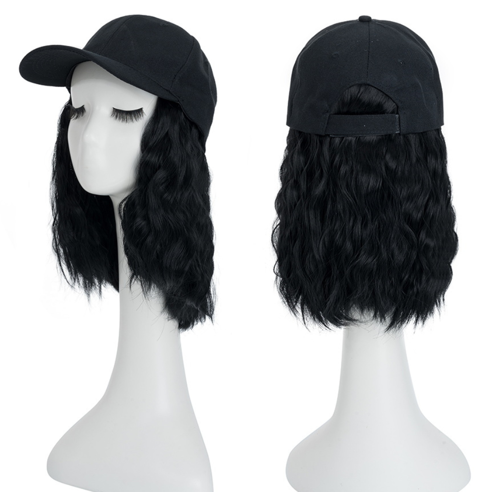 Wavy Synthetic Hair Baseball Cap with Adjustable Strap and Flame Resistant Fibers All Vera Mart