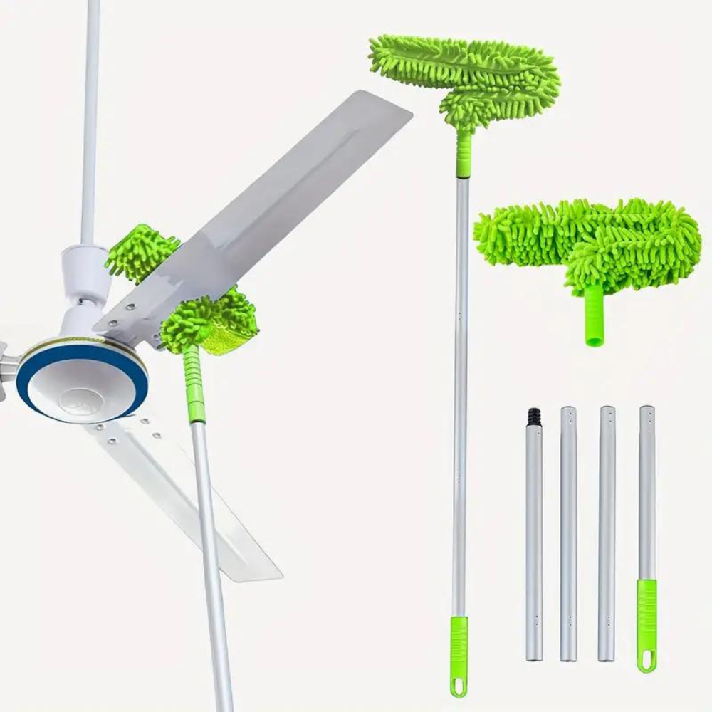 Extendable Ceiling Fan Duster with 180-Degree Flexible Head and Microfiber Bristles All Vera Mart