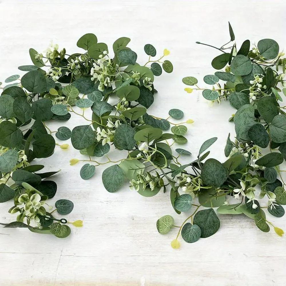 Faux Eucalyptus Garland with Silk Leaves and Bendable Stems, 70.8 Inches All Vera Mart