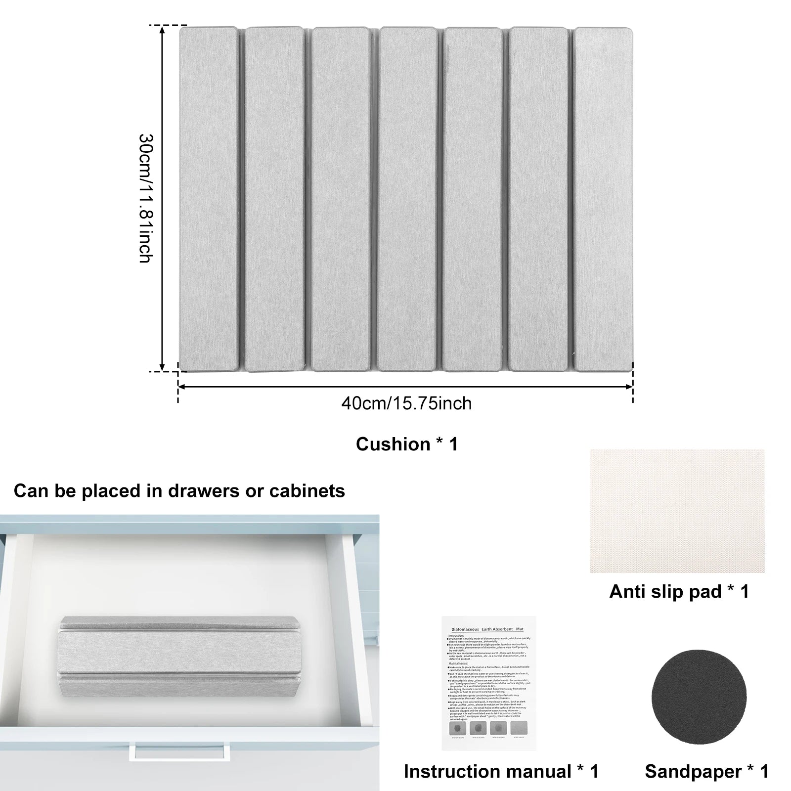 Diatomite Dish Drying Mat with Foldable Design and Nonslip Rubber Base All Vera Mart