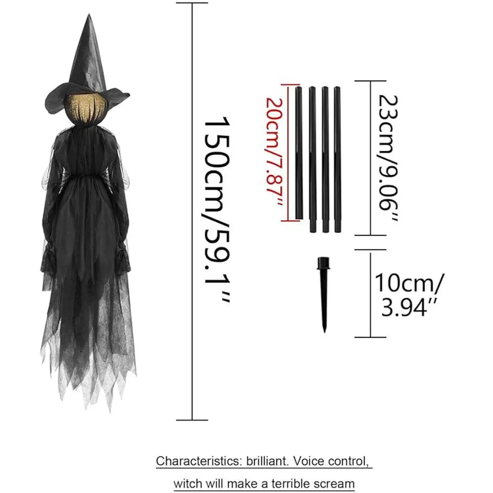 Glowing Witch Figures with Sound Sensor and Flickering Lights, 59in Tall Set of 3 All Vera Mart