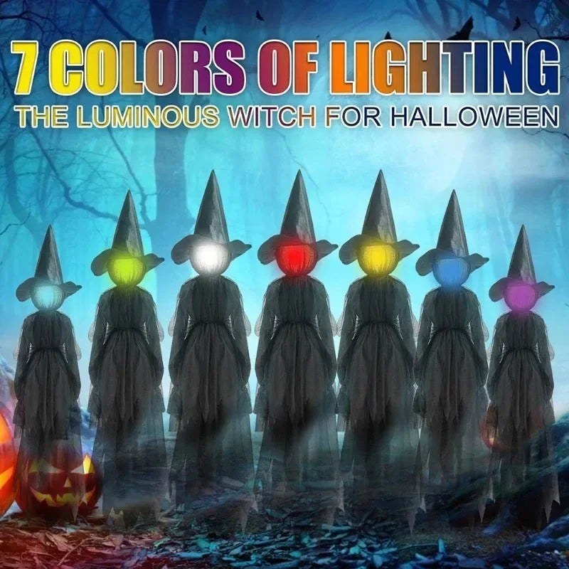 Glowing Witch Figures with Sound Sensor and Flickering Lights, 59in Tall Set of 3 All Vera Mart