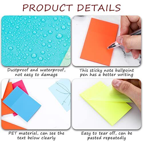 Transparent Sticky Notes with Repositionable Adhesive, 3x2 Inches, 400 Sheets All Vera Mart