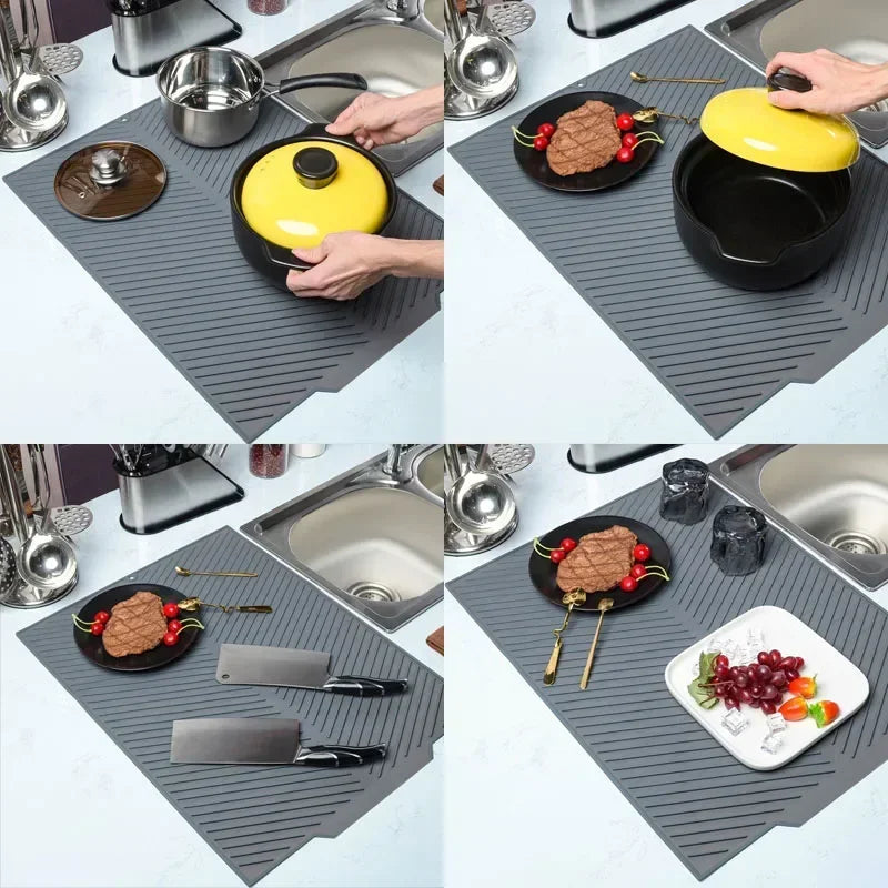 Grooved Silicone Dish Drying Mat with Dual-Sided Channels and Textured Grip All Vera Mart