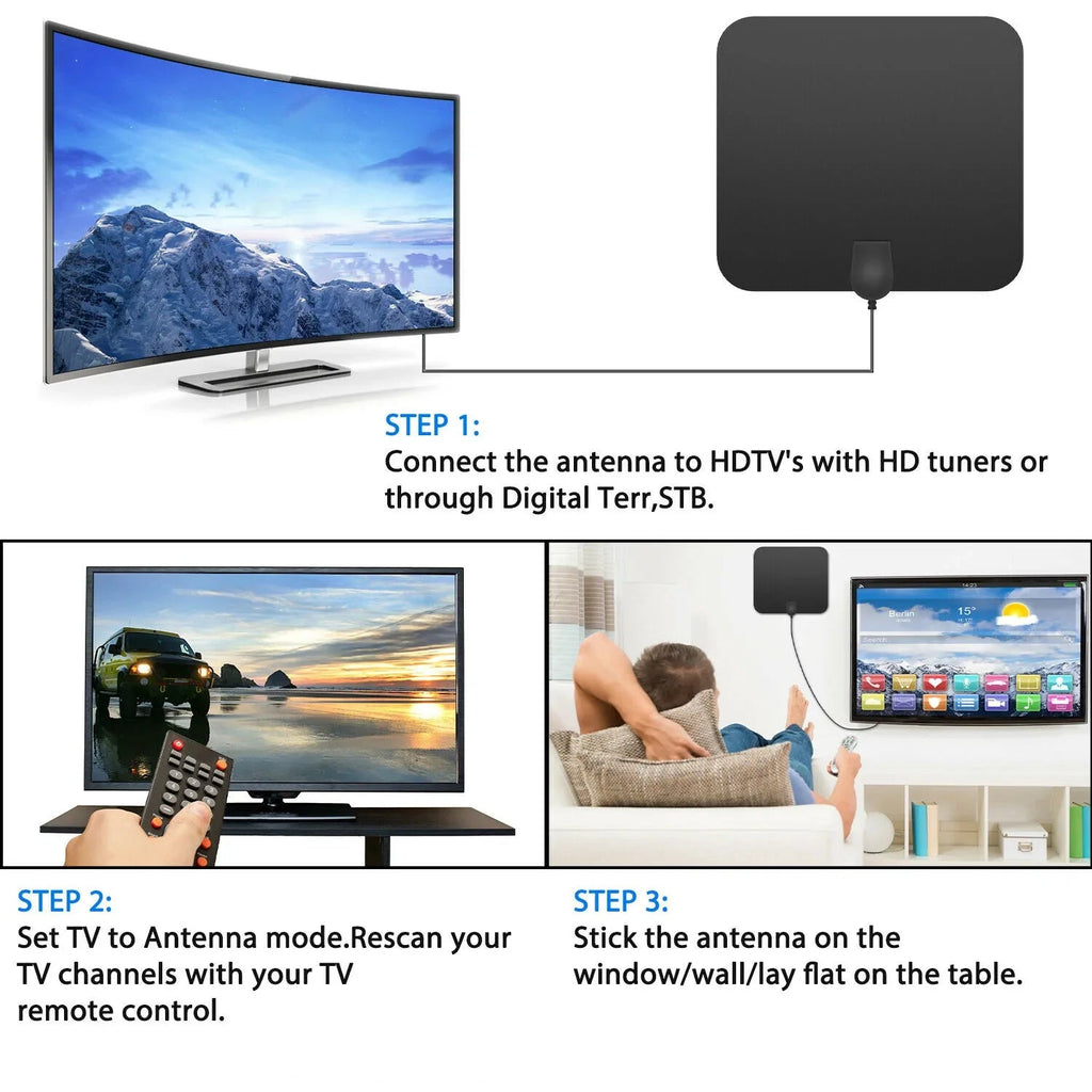 Indoor HDTV Antenna with 300 Mile Range and Signal Amplifier, 10ft Cable All Vera Mart