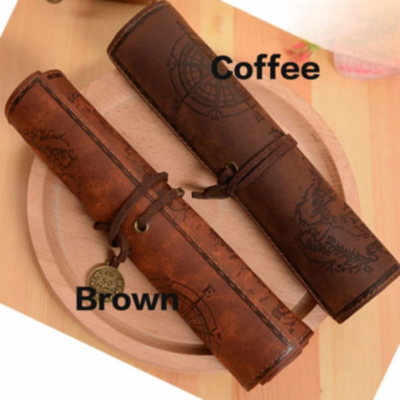 Treasure Map Roll Up Pencil Case with Vintage Print and Flat Storage Design All Vera Mart