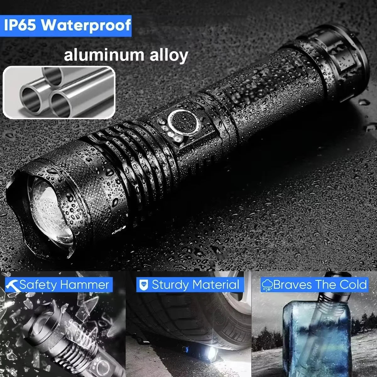 Rechargeable Flashlight with Adjustable Focus Beam and Five Lighting Modes, IPX6 Waterproof All Vera Mart