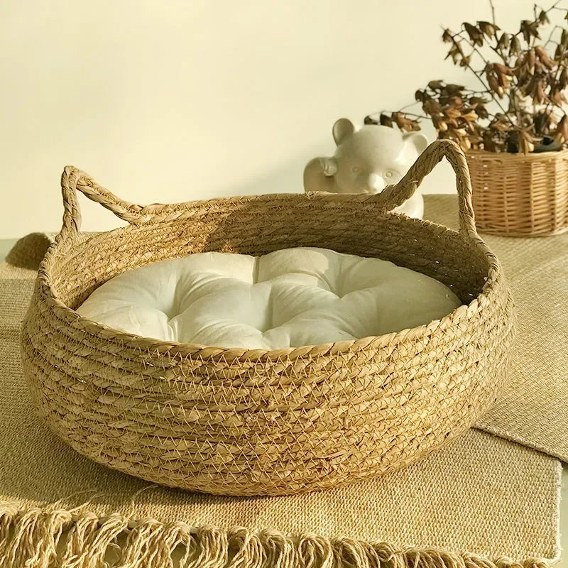 Woven Cattail Cat Bed with Removable Seasonal Pad All Vera Mart