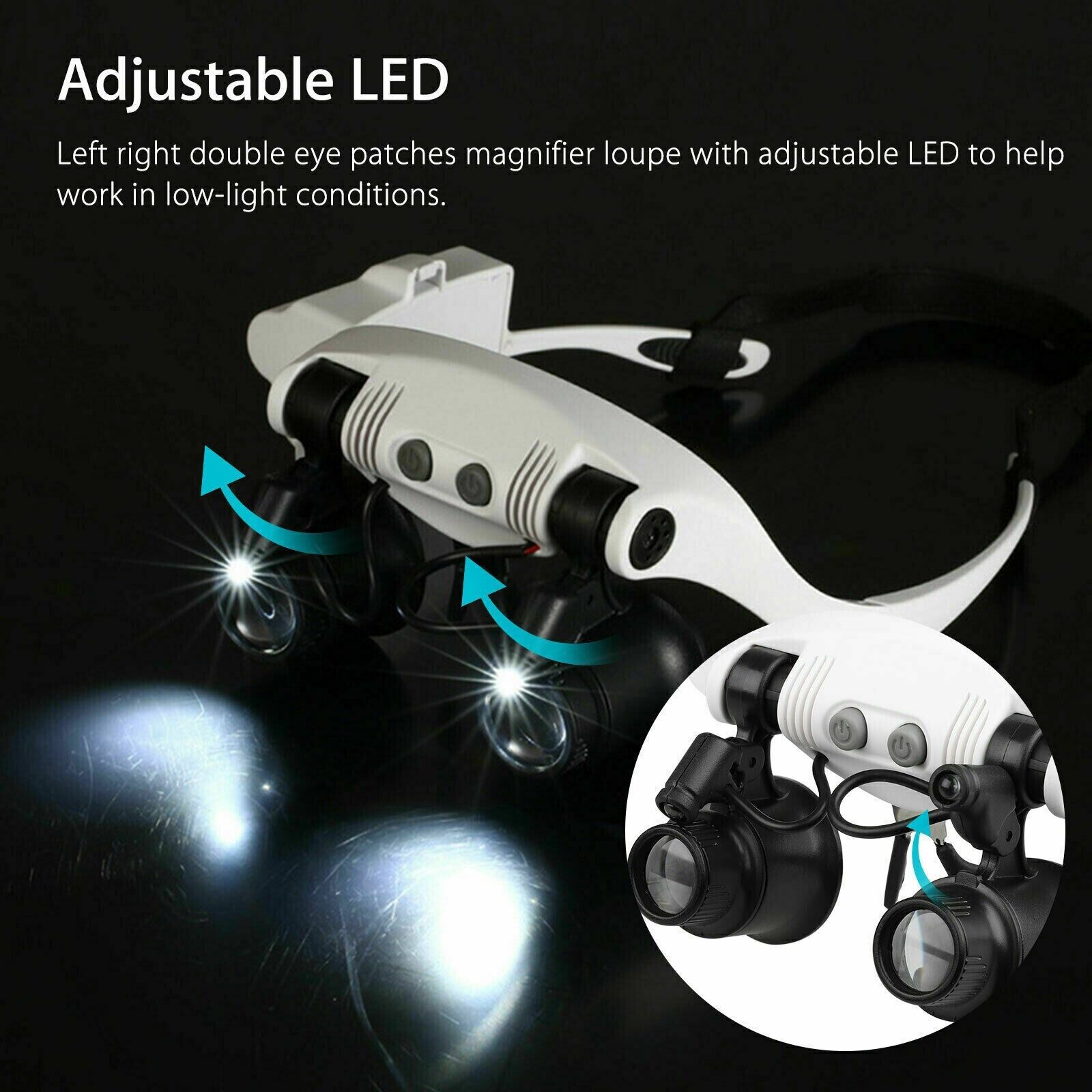 Headband Magnifier with 4 Interchangeable Lenses and LED Light for Jewelry Work All Vera Mart