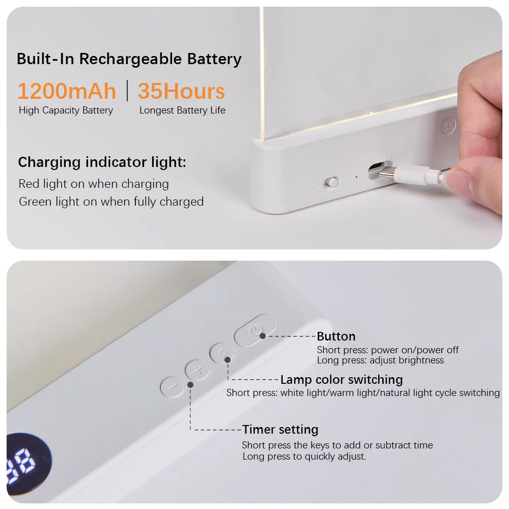 Rechargeable Flat Panel Reading Light with 3 Color Modes and Adjustable Brightness All Vera Mart