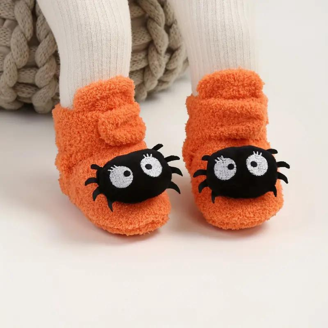 Kids Ankle High Slippers with Pumpkin Spider Graphics and Fleece Lining All Vera Mart