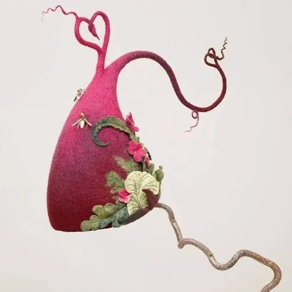 Hand Felted Witch Hat with Silk Chiffon Accent and Adjustable Fit, Breathable Merino Wool All Vera Mart