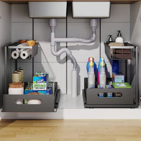 2 Tier Slide Out Under Sink Organizer Allvera-mart