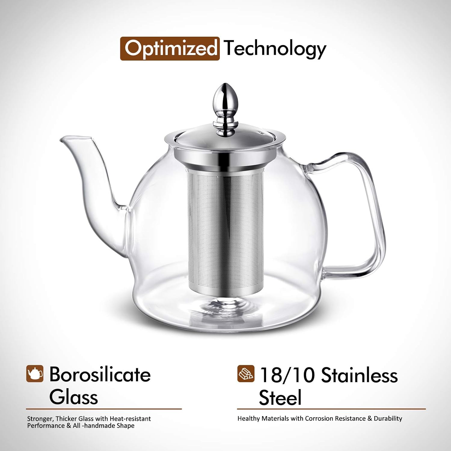 Loose Leaf Tea Brewing Pot 1000ml with Stainless Steel Mesh Infuser and Non-Drip Spout All Vera Mart