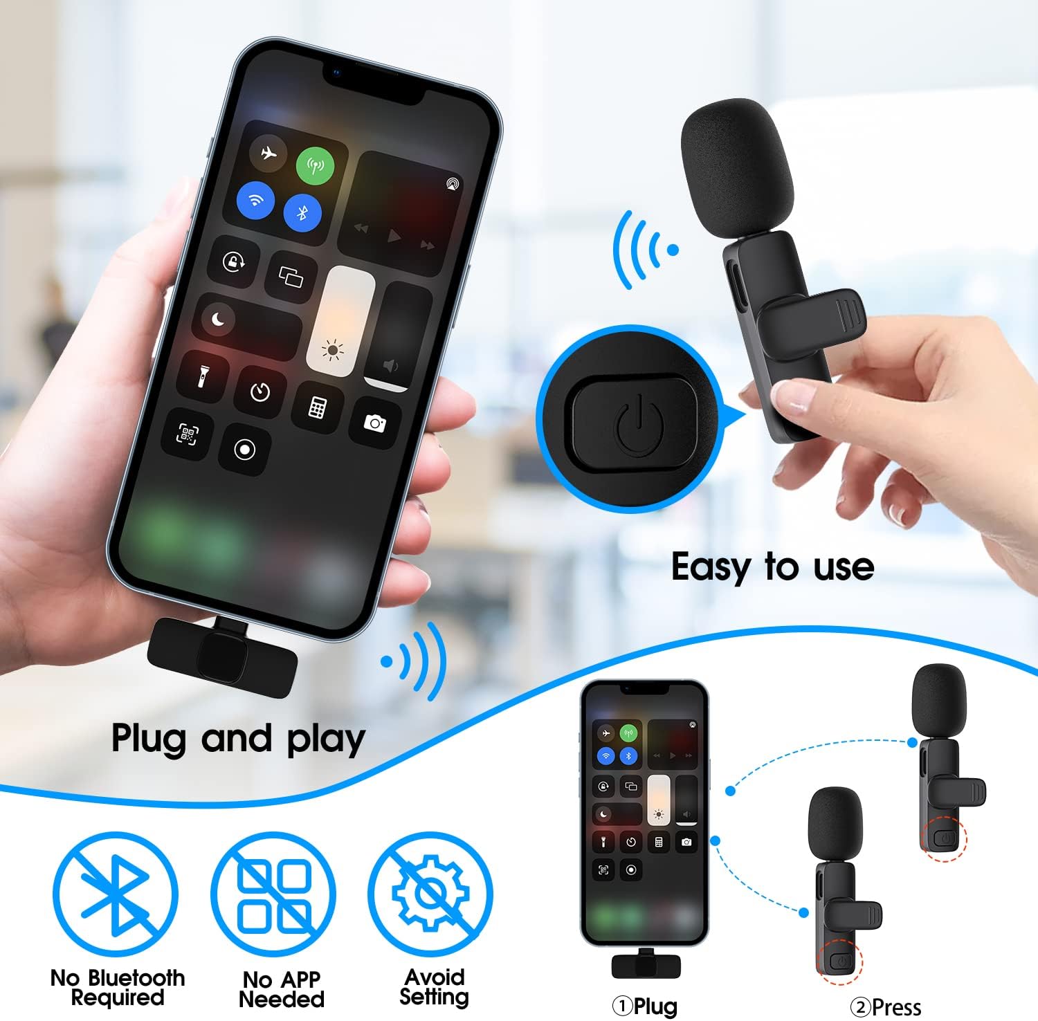 Wireless Clip-On Microphone Set with Noise Filtering and 65ft Range All Vera Mart