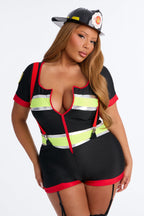 Fire Captain Romper Costume Set with Attached Suspenders and Hat