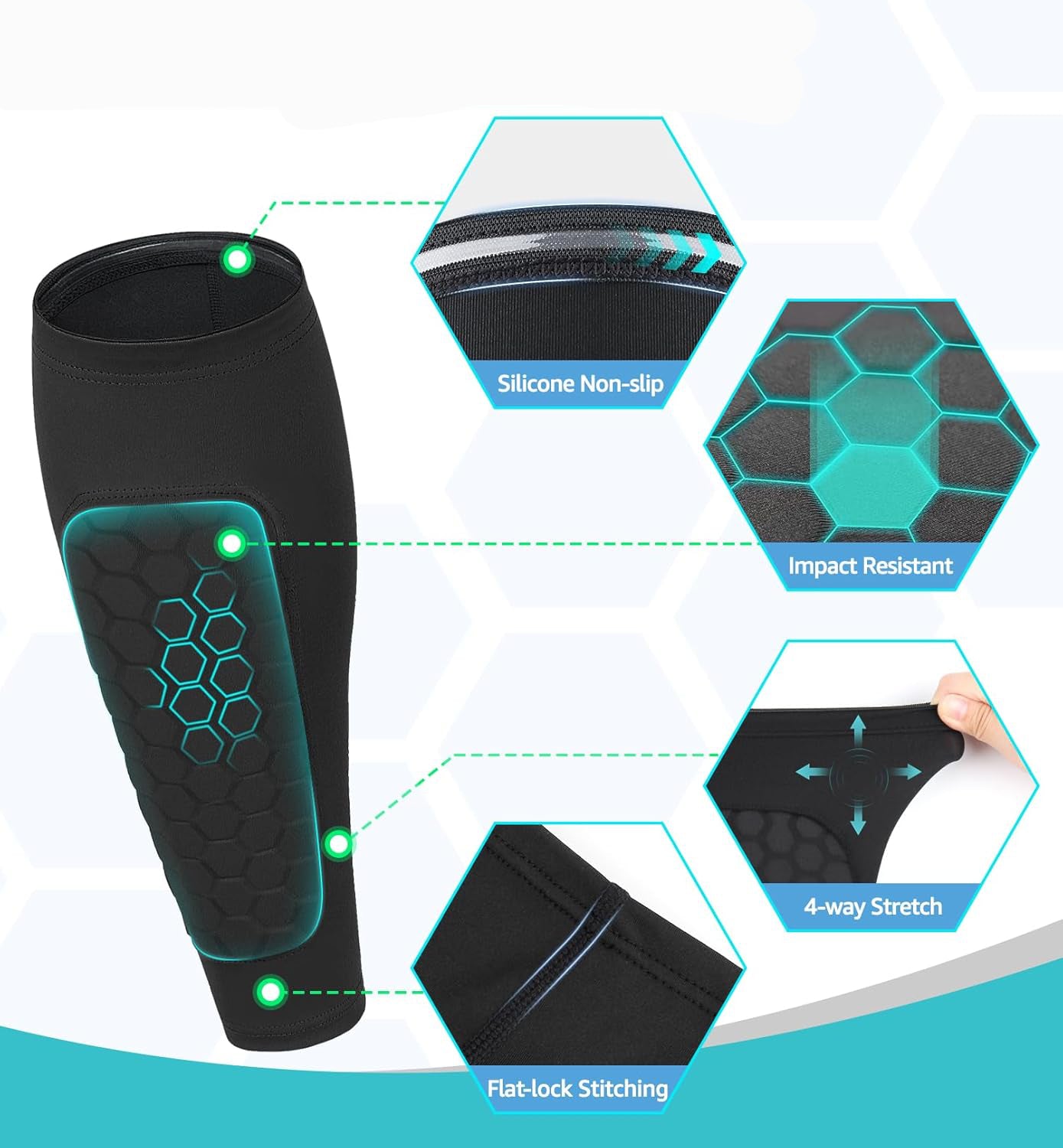 Shin Guard Sleeve with Honeycomb Foam Padding and Silicone Grip, Compression Fit All Vera Mart