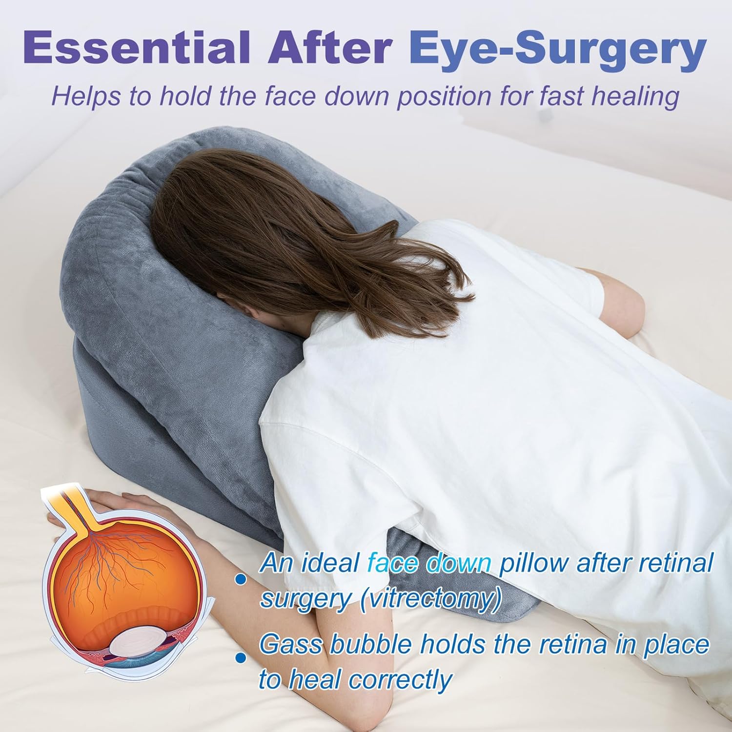 Post Surgery Face Down Pillow with Memory Foam and Adjustable Airflow, Dark Grey All Vera Mart